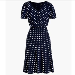 J.Crew short-sleeve dress in polka-dot print, Navy Ivory, Size 12